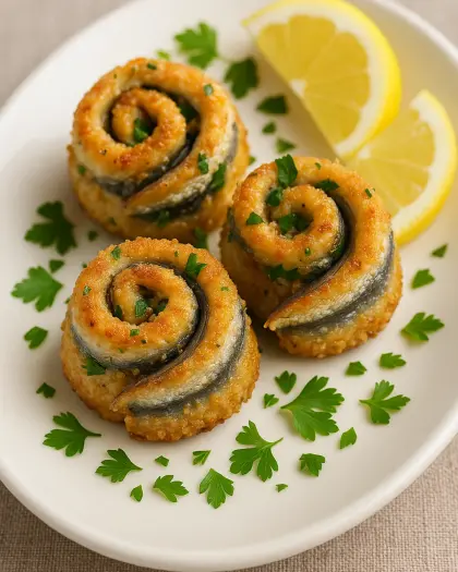 Bademli maydanozlu hamsi ruloları tabağı