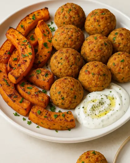 Fırında Baharatlı Balkabağı ve Kırmızı Mercimek Topları sunum görseli