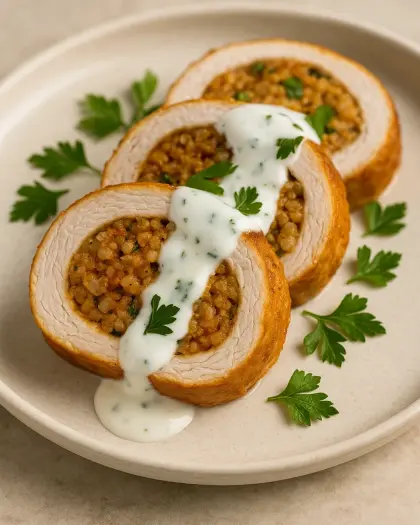 Hindi Rulo — Fırında Baharatlı Bulgur Dolgulu Rulo sunum görseli