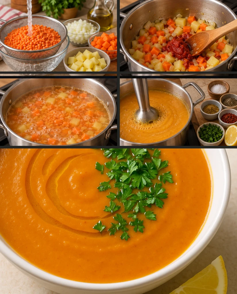 Ev Usulü Mercimek Çorbası hazırlanış aşamaları